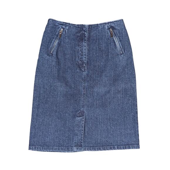 Talbots Denim Pencil Skirt Size 2 Petite Medium Wash Stretch Retro Preppy Y2K - Picture 1 of 9